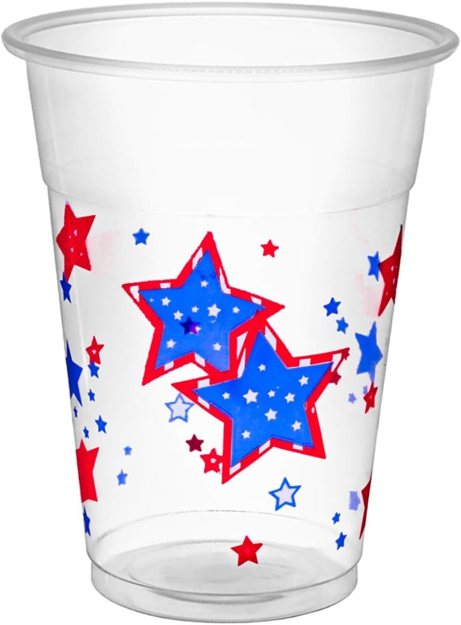 Party Essentials Soft Plastic 16-Ounce Printed Party Cups, Patriotic Stars